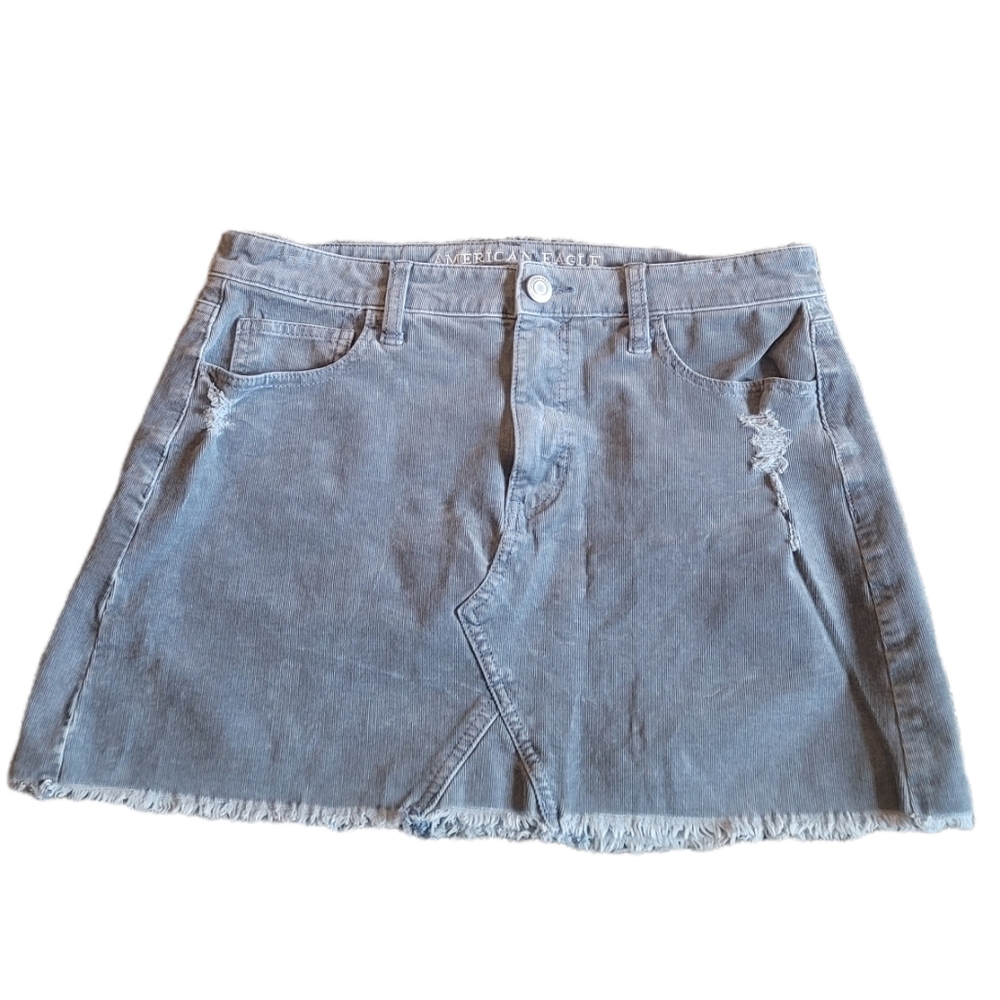 American Eagle AEO Super Stretch X Gray Destructed Corduroy Mini Skirt 10